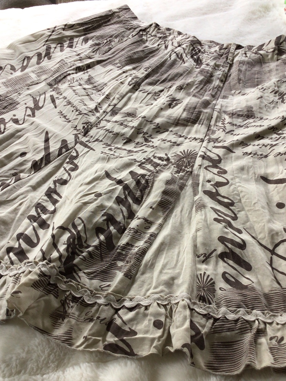 Light Gray Script-Print Maxi Skirt